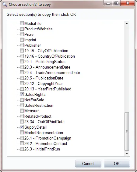 Chose section(s) to copy interface