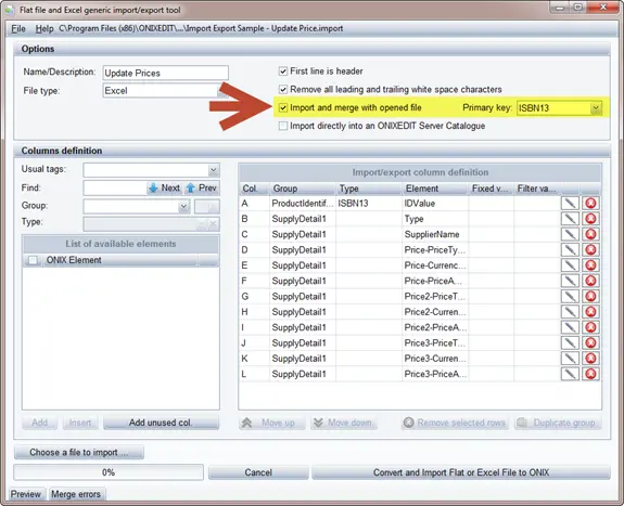 ONIXEDIT import/export merge tool