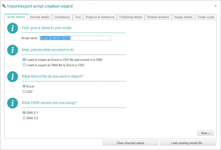 ONIXEDIT Import/Export script interface