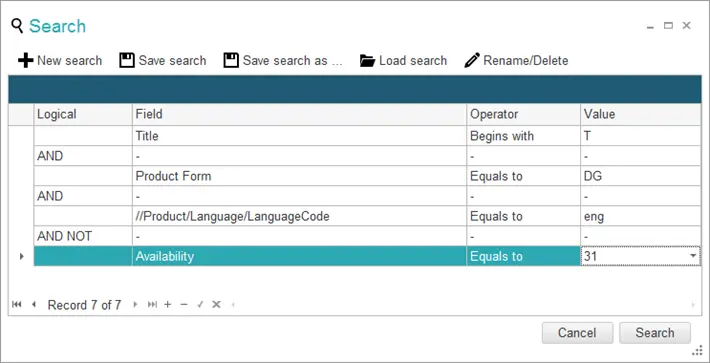 ONIXEDIT Advanced search interface