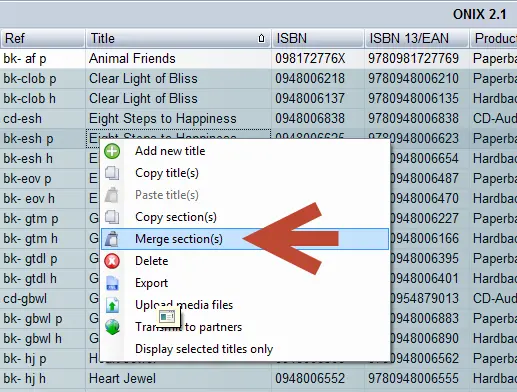 ONIXEDIT merge section(s) option