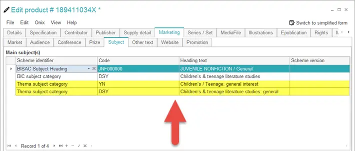 ONIXEDIT generating BIC and BISAC subjet automatically