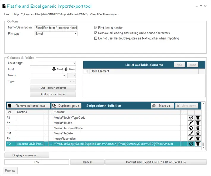 Outil générique d'import/export de fichiers plats ou Excel d'ONIXEDIT