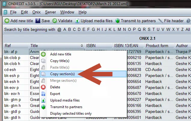 ONIXEDIT Copy section(s) option